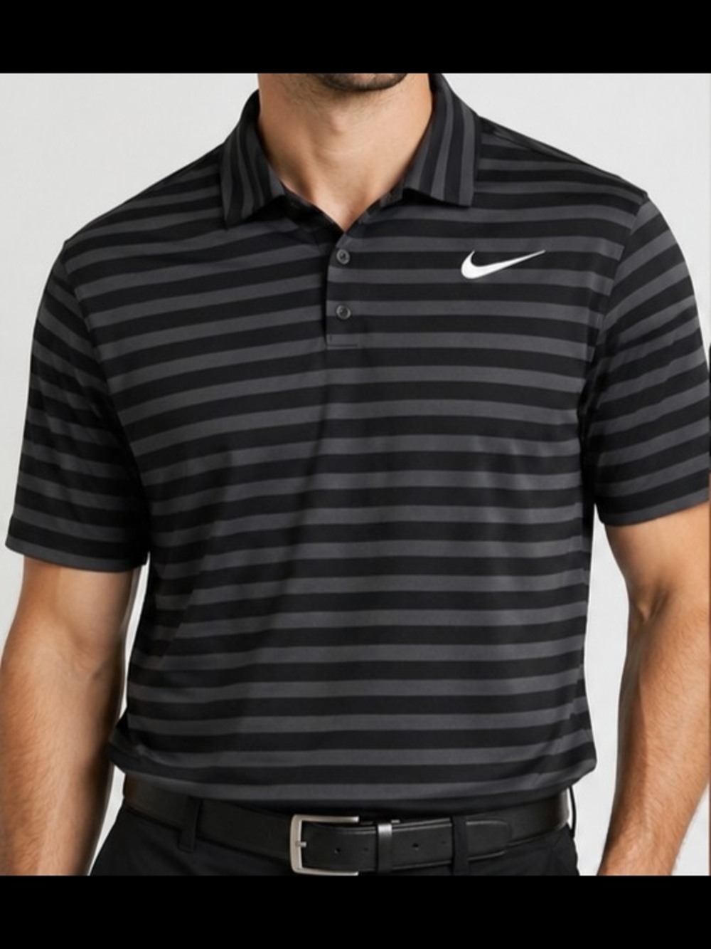 Nike Golf Dri-FIT Polo Shirt Men's XL Black Gray Striped Performance Golf Athlet